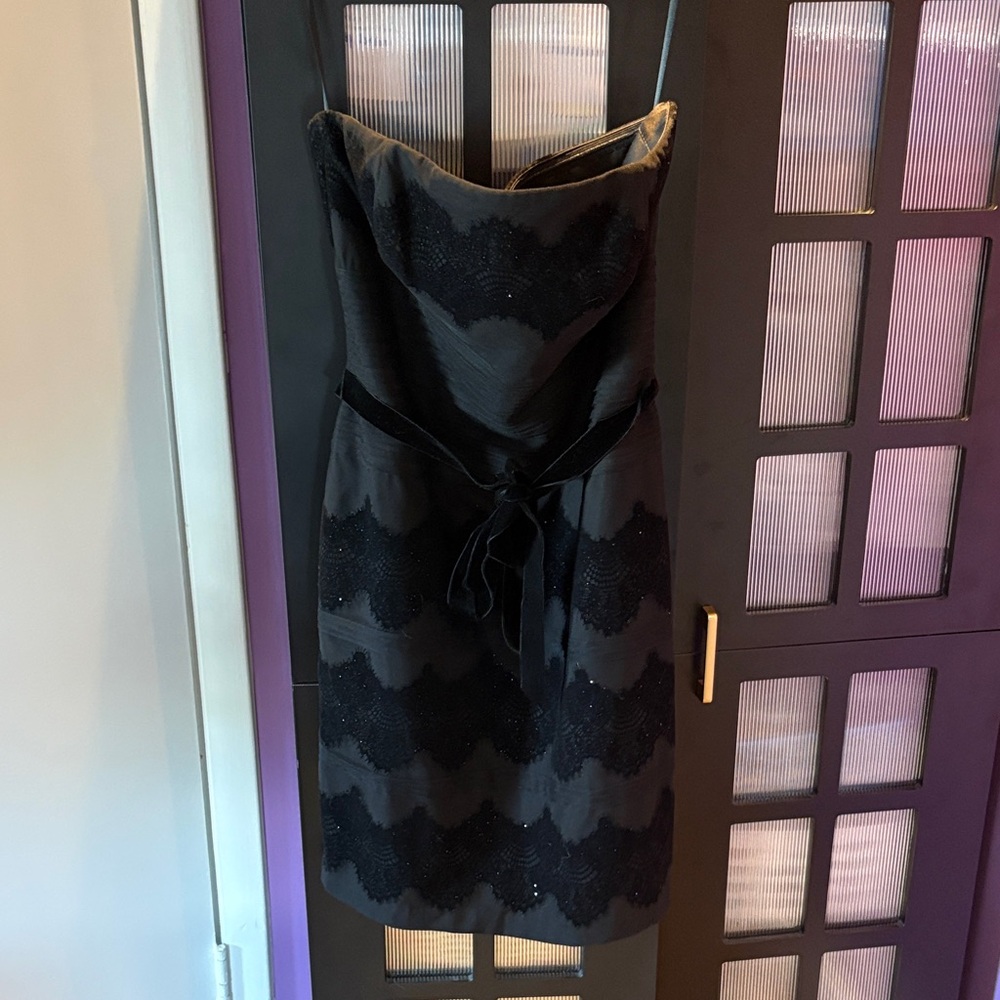 White House Black Market Elegant Black Strapless Cocktail Dress with Waist Tie